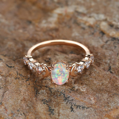 Anello a mezzaluna con opale | Oro rosa
