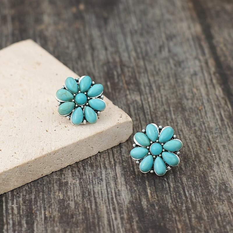 Serelith Turquoise Petal Studs | White Gold