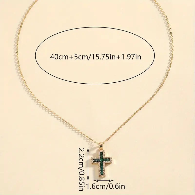 Collana con ciondolo a croce Solene Emerald | Oro