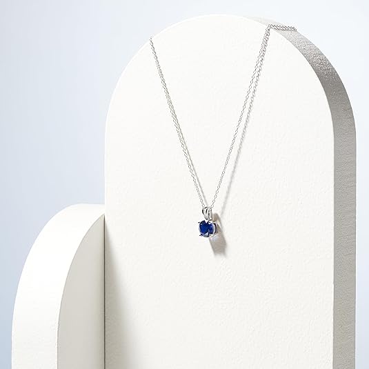 Collana con zaffiro taglio rotondo | Oro bianco