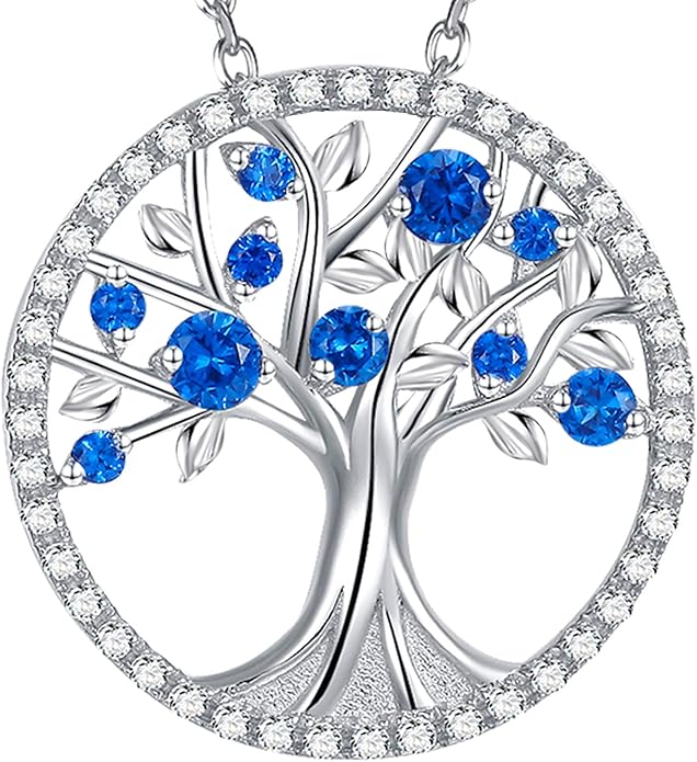 Collana Albero della Vita con Zaffiro | Oro Bianco