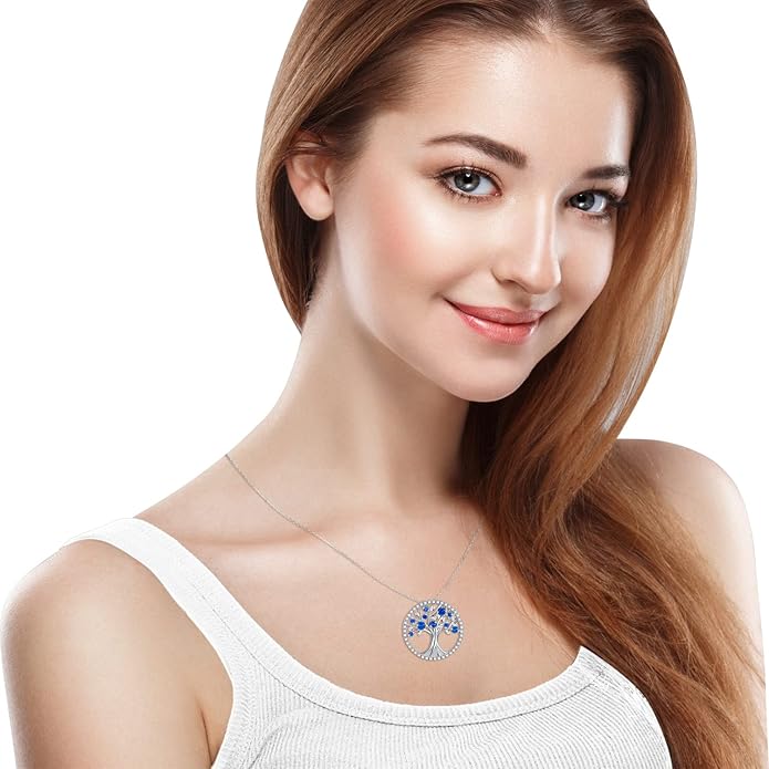 Collana Albero della Vita con Zaffiro | Oro Bianco