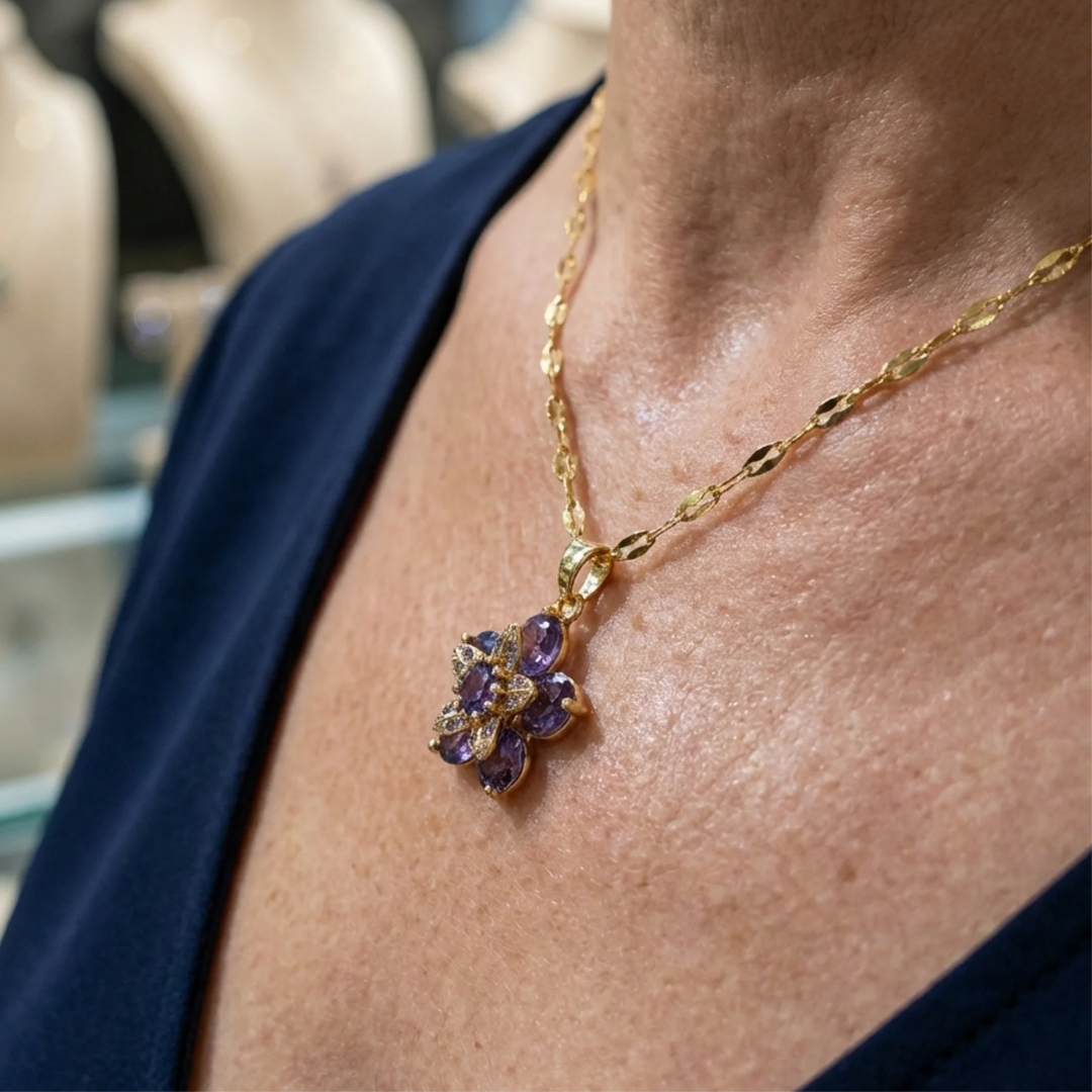 Collana con fiore di ametista violetta | Oro