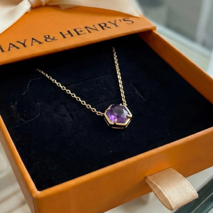 Collana con ciondolo in ametista con incastonatura a lunetta | Oro rosa