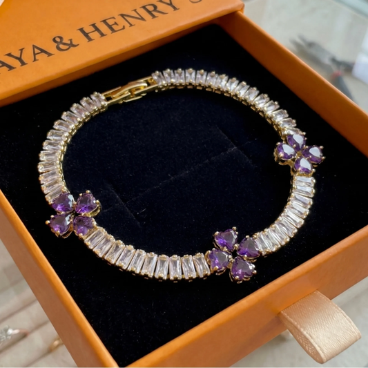Bracciale Cuore con Quadrifoglio e Ametista | Oro