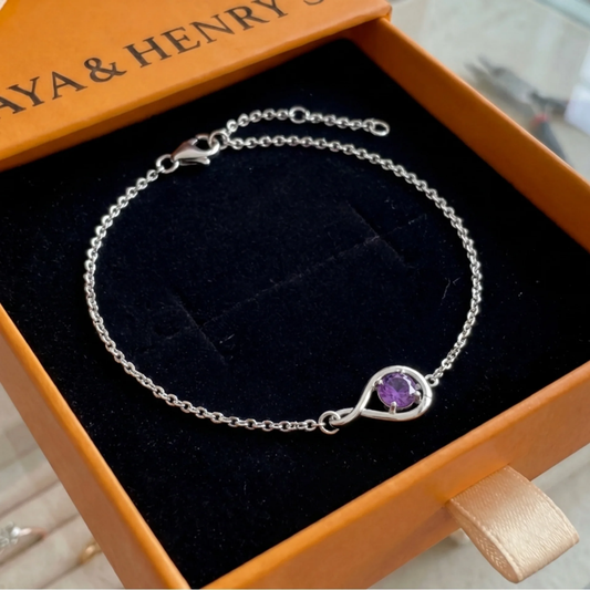 Bracciale Infinito Ametista | Oro Bianco