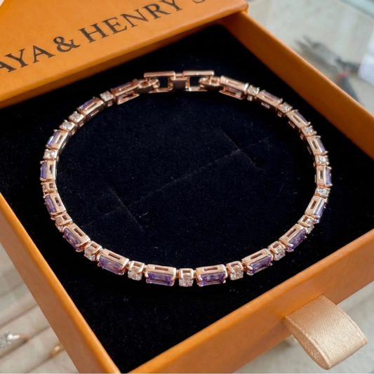 Bracciale Tennis con Prisma di Ametista | Oro Rosa