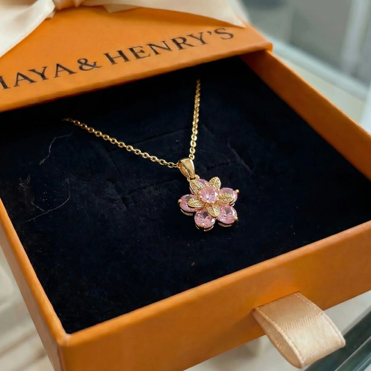 Collana Amorea con fiore rosa | Oro