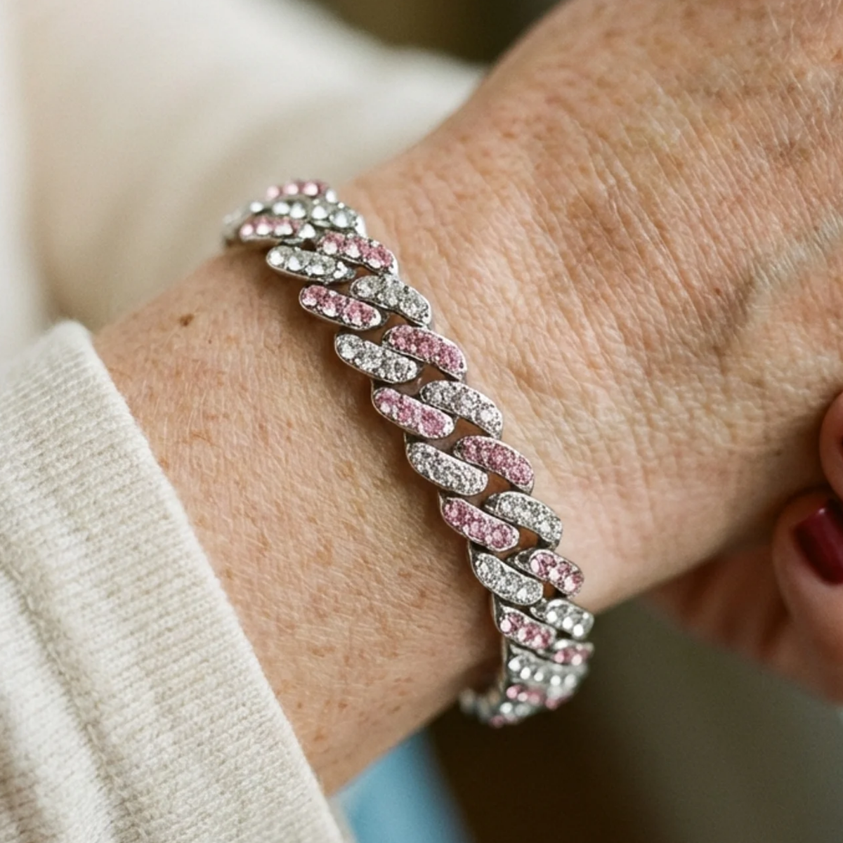 Bracciale Cuban Arctic Blush | Oro bianco
