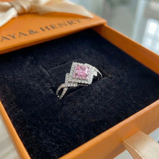 Anello quadrato Couture Pavé | Oro bianco