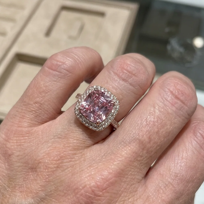 Anello con zaffiro rosa taglio cuscino | Oro rosa