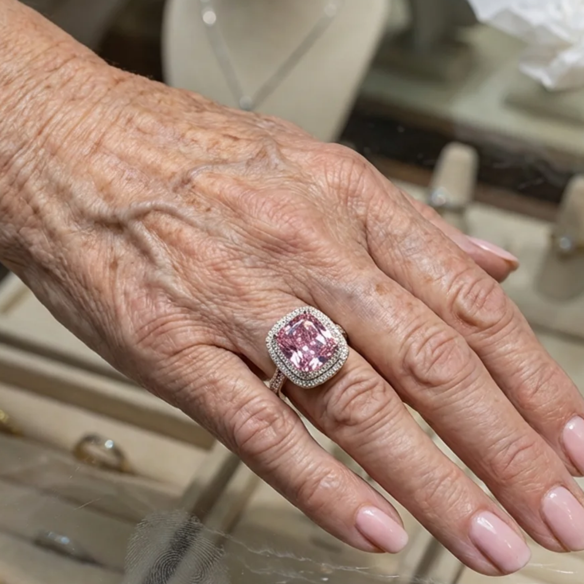 Anello con zaffiro rosa taglio cuscino | Oro rosa