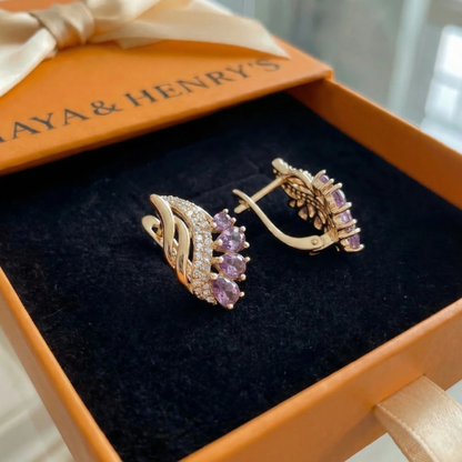 Nyvella Violet Feather Earrings | Rose Gold