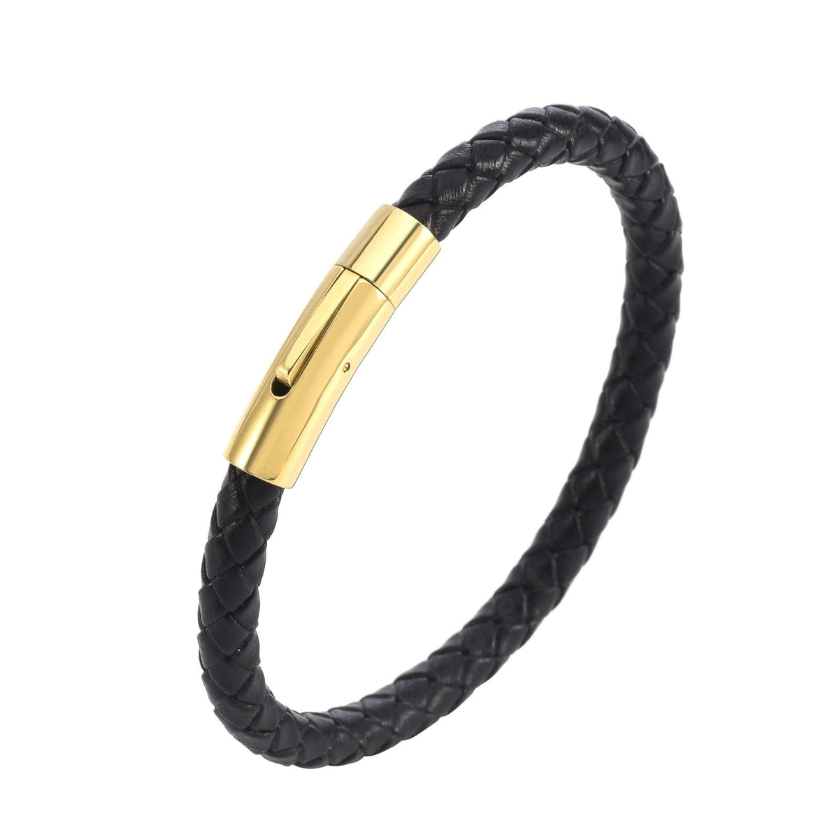 Bracciale intrecciato in pelle Valor | Oro bianco