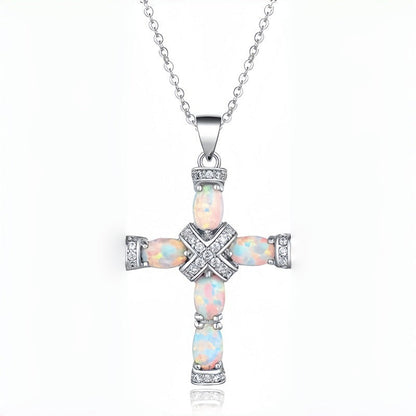 Collana con croce Lumen in opale | Oro