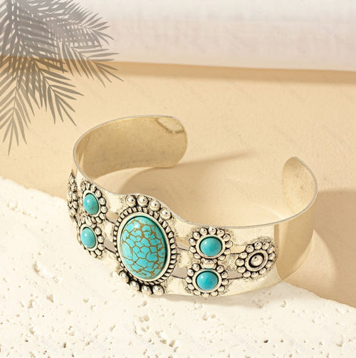 Bracciale rigido Seren con turchese | Oro bianco