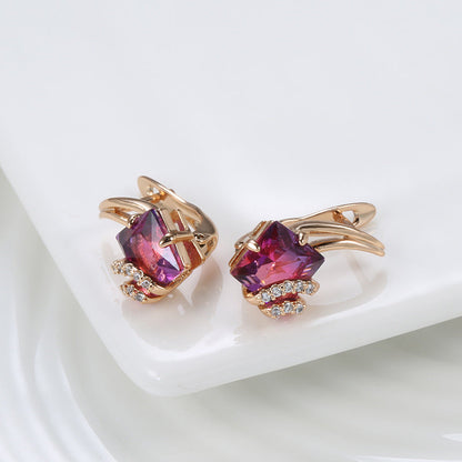 Orecchini quadrati in cristallo cremisi | Oro rosa