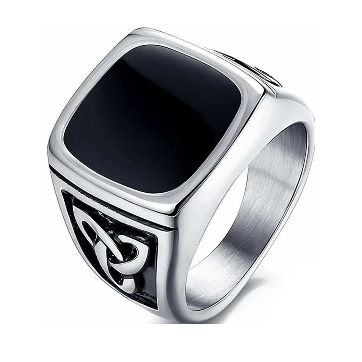 Anello chevalier in onice nera | Oro