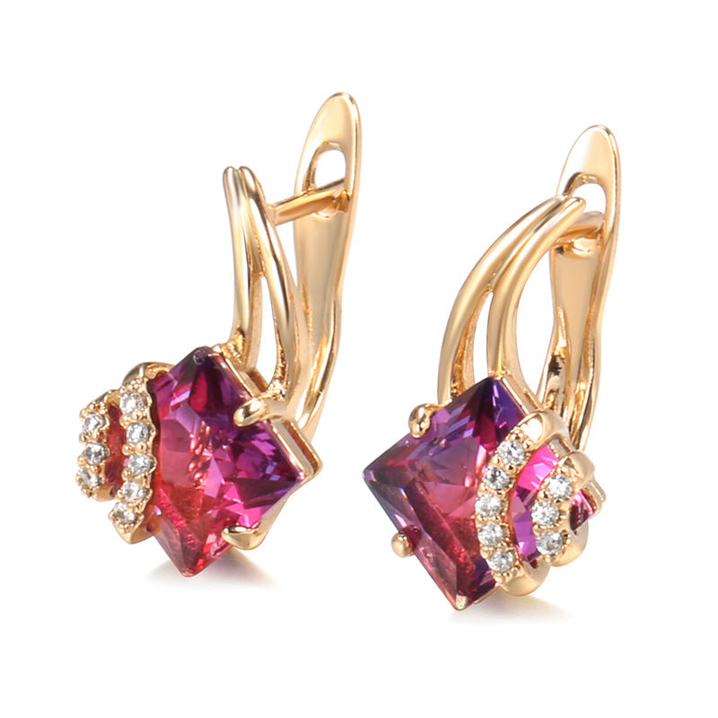 Orecchini quadrati in cristallo cremisi | Oro rosa