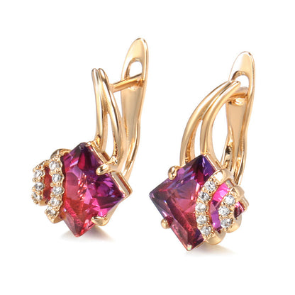 Orecchini quadrati in cristallo cremisi | Oro rosa