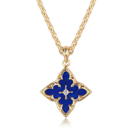 Collana con pendente quadrifoglio blu | Oro