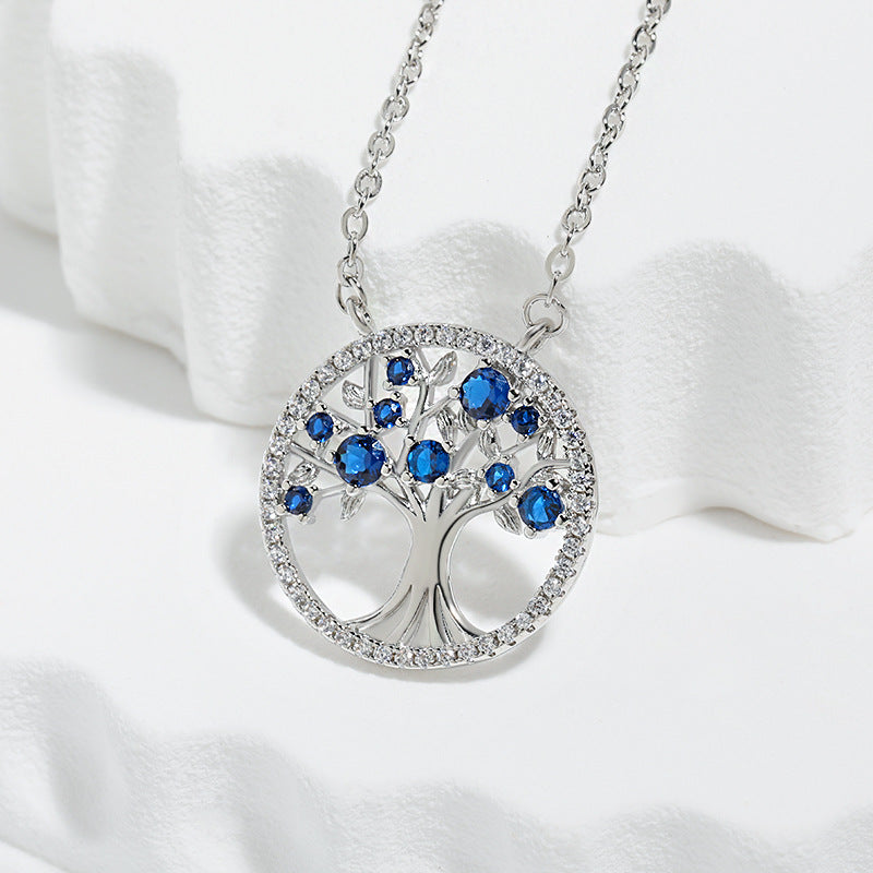 Collana Albero della Vita con Zaffiro | Oro Bianco