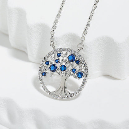 Collana Albero della Vita con Zaffiro | Oro Bianco