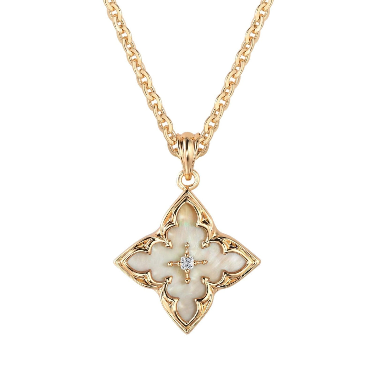 Collana con pendente quadrifoglio bianco | Oro