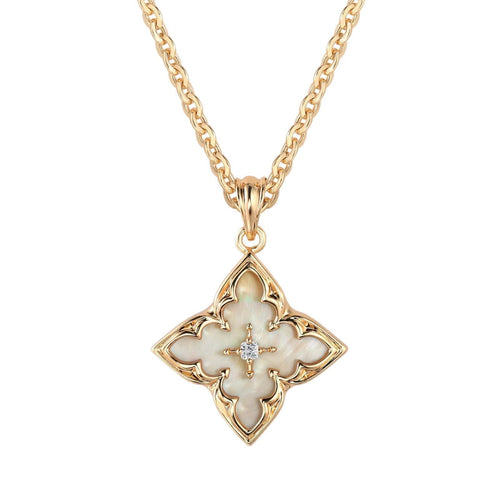 Collana con pendente quadrifoglio bianco | Oro