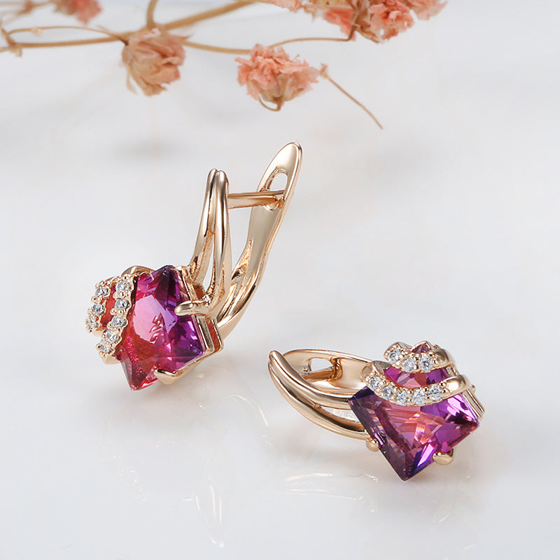 Orecchini quadrati in cristallo cremisi | Oro rosa