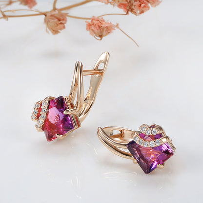Orecchini quadrati in cristallo cremisi | Oro rosa