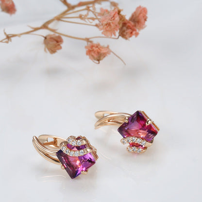Orecchini quadrati in cristallo cremisi | Oro rosa
