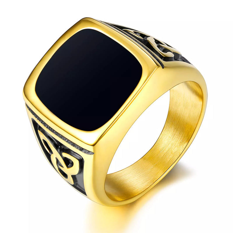 Anello chevalier in onice nera | Oro