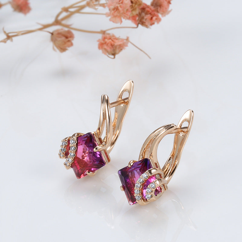 Orecchini quadrati in cristallo cremisi | Oro rosa