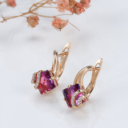 Orecchini quadrati in cristallo cremisi | Oro rosa
