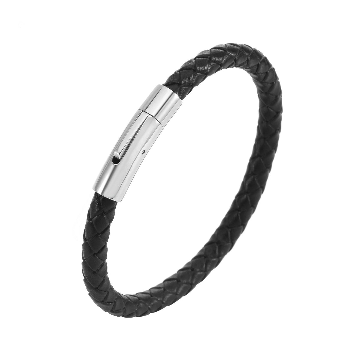 Bracciale intrecciato in pelle Valor | Oro bianco