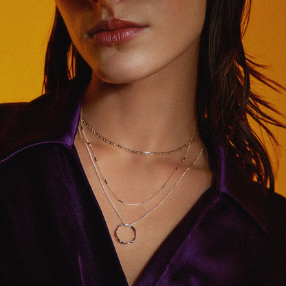 Open Circle Three Row Necklace | White Gold