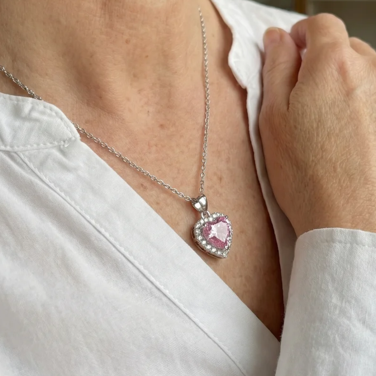 Pink Heart Radiance Necklace | White Gold