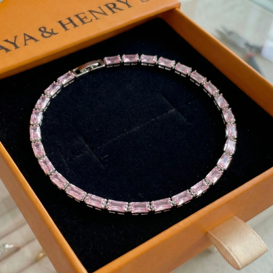 Bracciale tennis con zaffiri rosa e taglio prismatico | Oro bianco