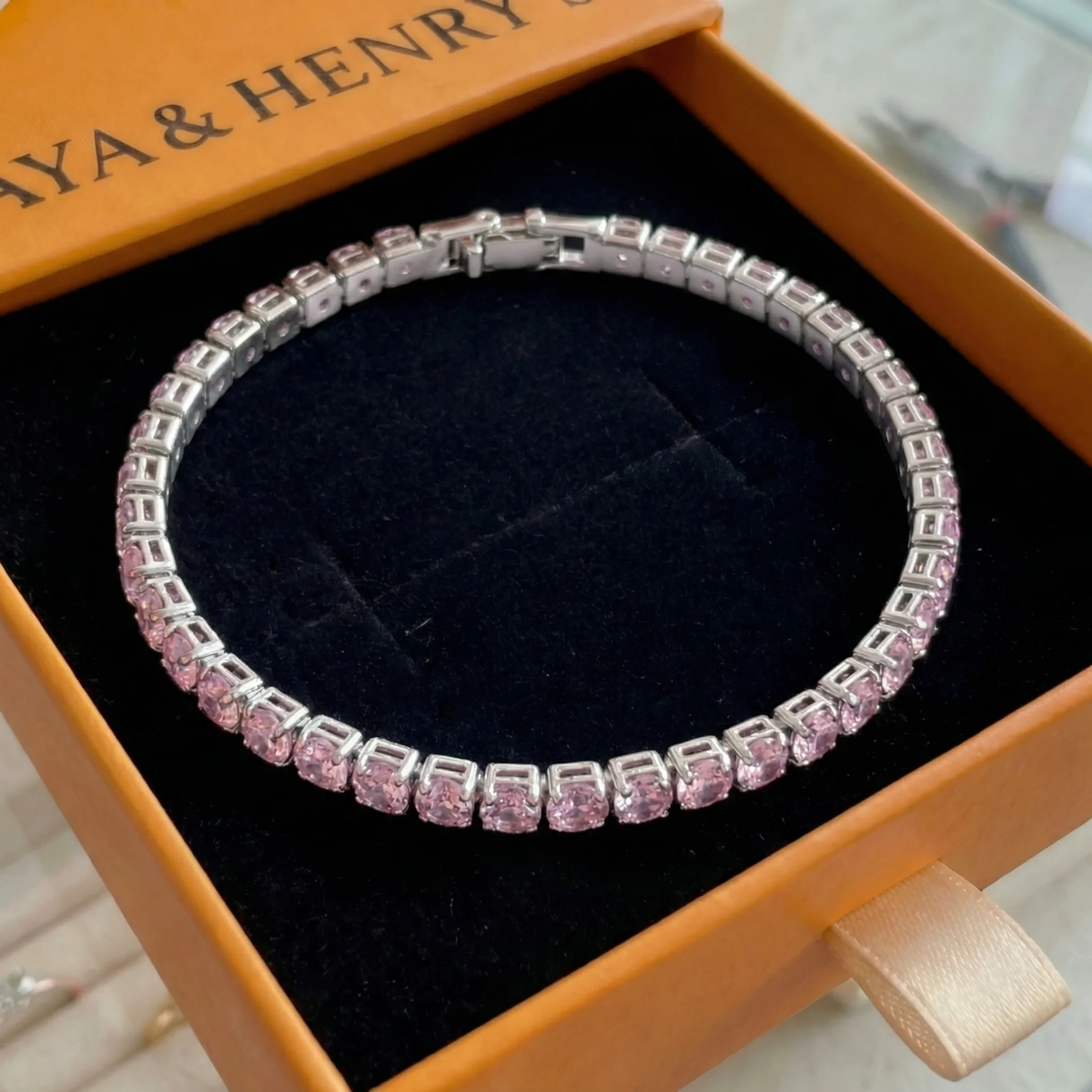 Bracciale tennis con zaffiri rosa | Oro bianco