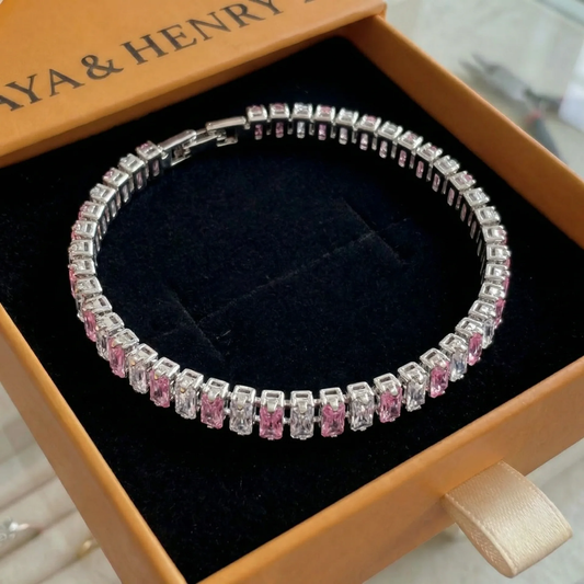 Bracciale tennis a righe rosa | Oro bianco