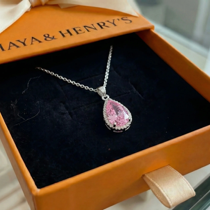 Collana con goccia rosa | Oro bianco