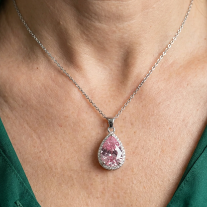 Collana con goccia rosa | Oro bianco