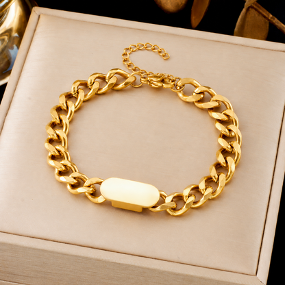 Bracciale a catena cubana con targhetta | Oro