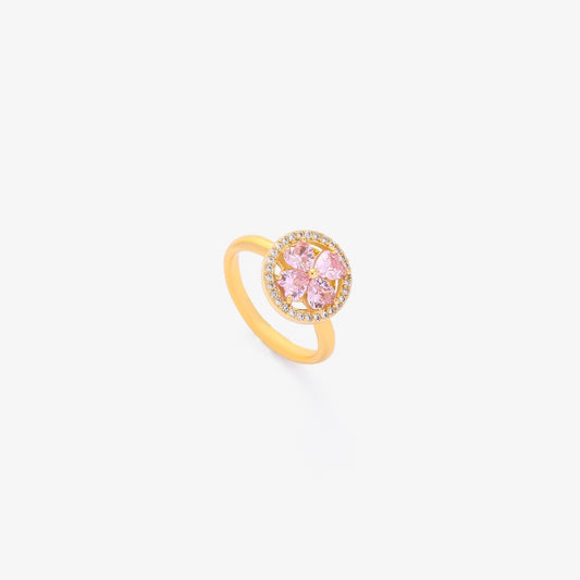 Anello girevole con cuore rosa in fiore | Oro