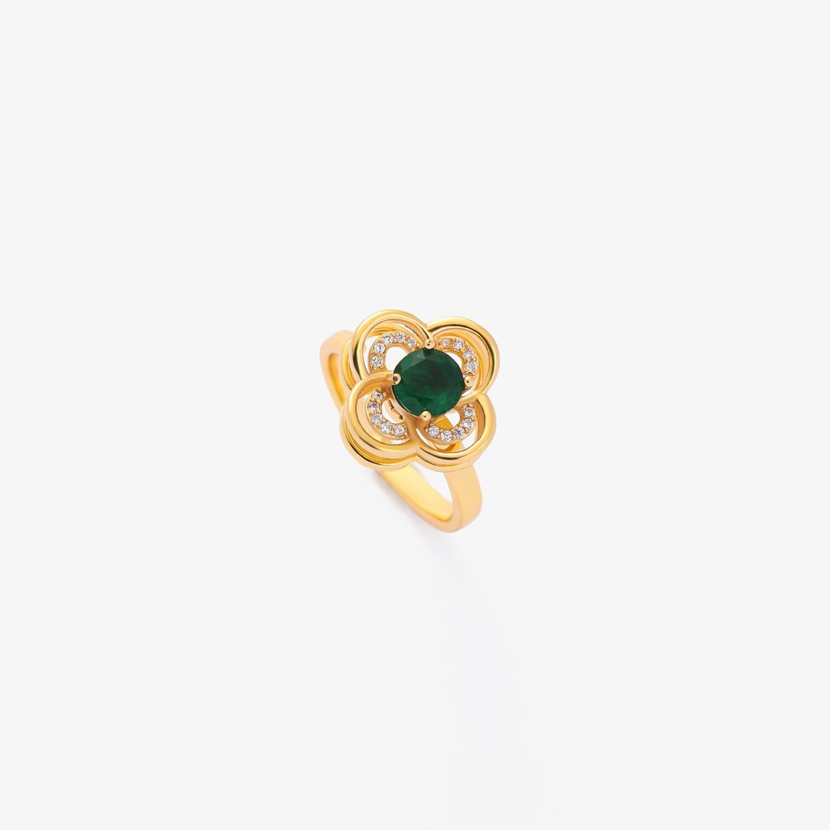 Anello con quadrifoglio rotante e smeraldo | Oro