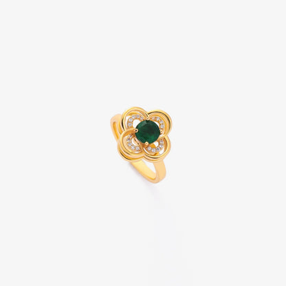 Anello con quadrifoglio rotante e smeraldo | Oro