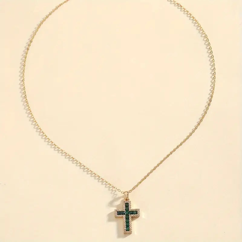 Collana con ciondolo a croce Solene Emerald | Oro