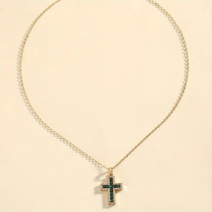 Collana con ciondolo a croce Solene Emerald | Oro