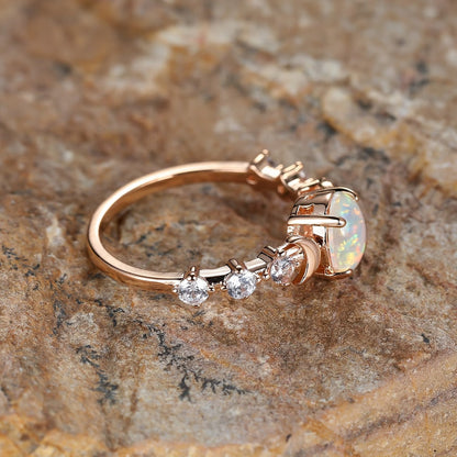 Anello a mezzaluna con opale | Oro rosa